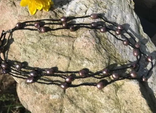 3 strand lavender pearl necklace 14 inch
