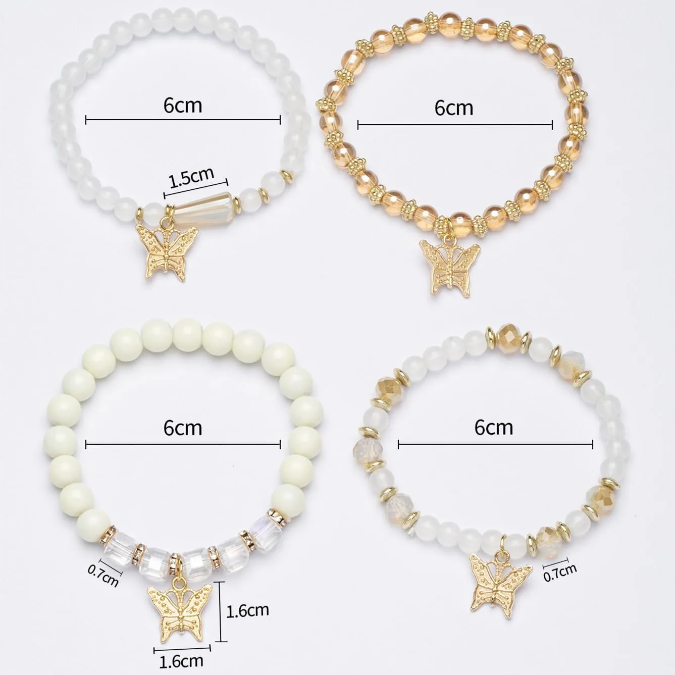 4Pcs Dainty Butterfly Charm Bracelet Bohemian Gold Beaded Stackable Stretch Bracelet Set Elastic Multilayer Colorful Charm Bracelets Summer Jewelry for Women