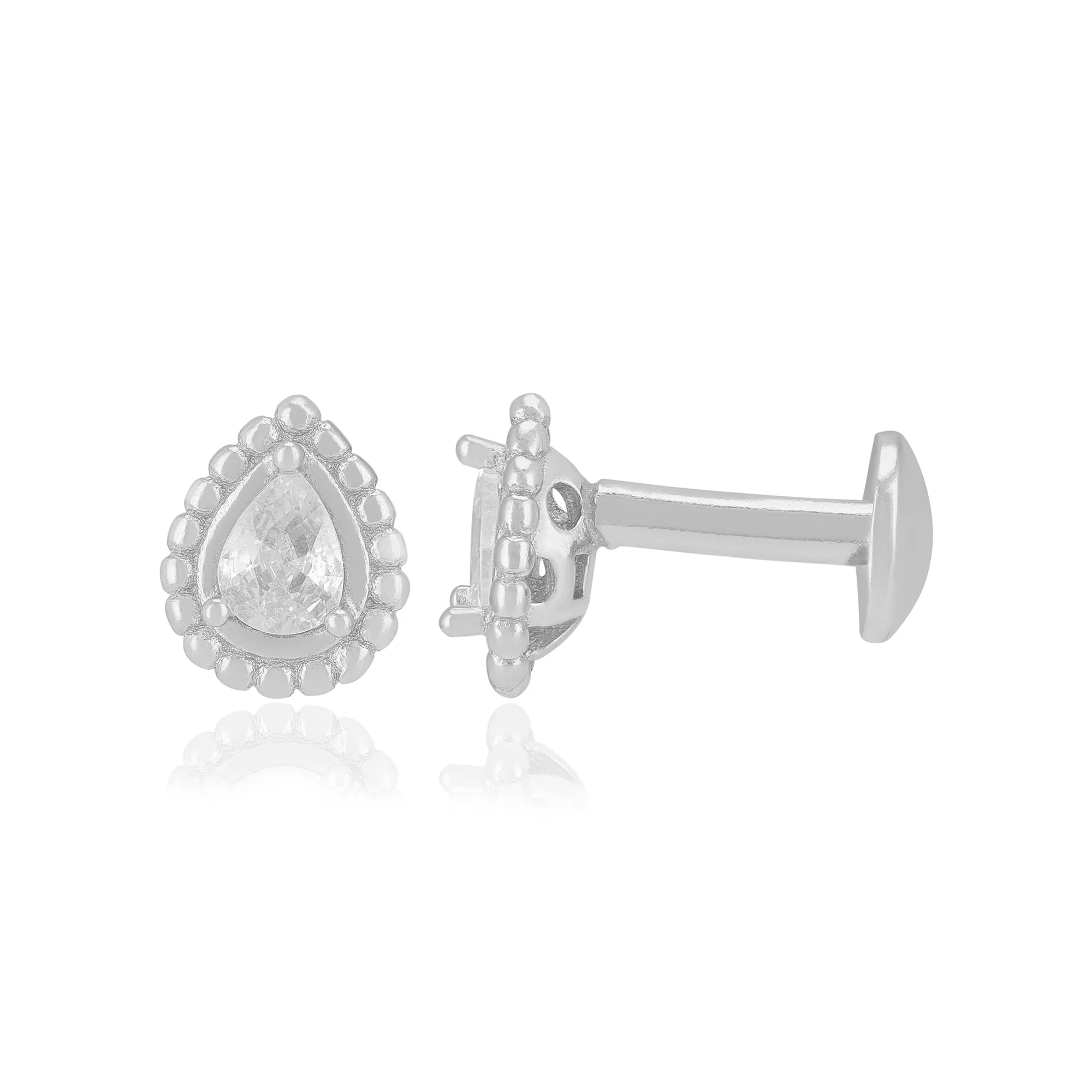 925 Rhodium Sterling Silver Pear Shaped Centered White Stone Earrings For Women