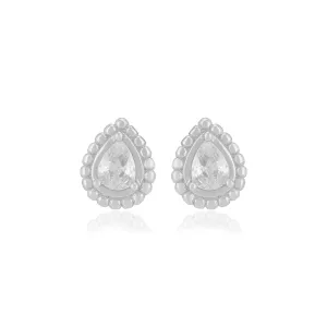 925 Rhodium Sterling Silver Pear Shaped Centered White Stone Earrings For Women