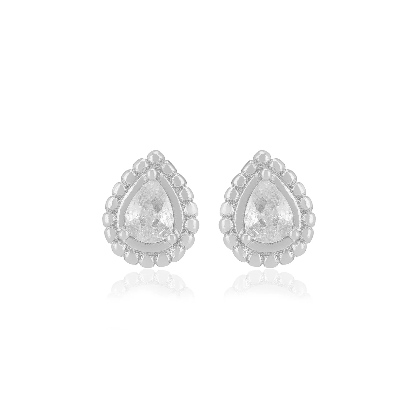 925 Rhodium Sterling Silver Pear Shaped Centered White Stone Earrings For Women