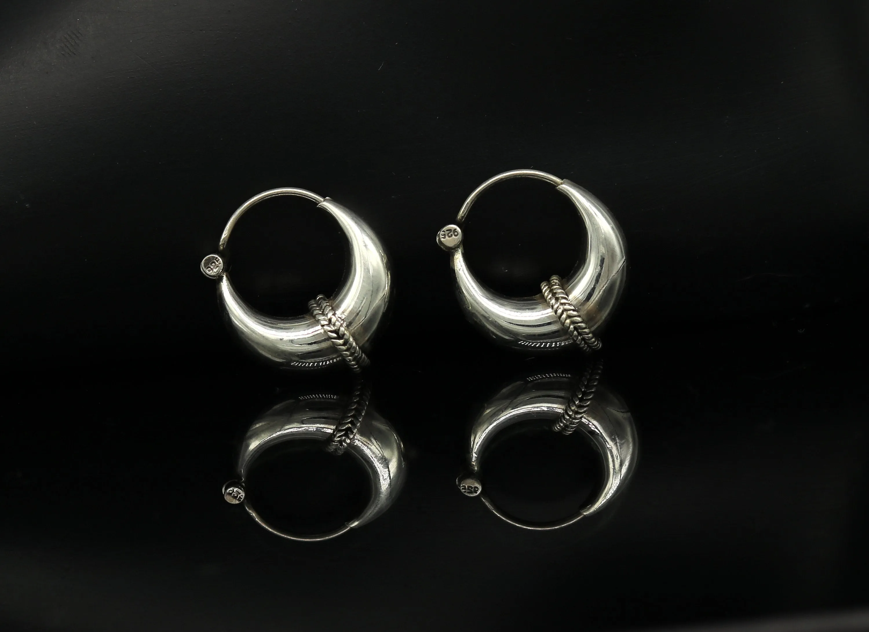 925 sterling Handmade silver jewelry, fabulous vintage stylish customized hoops earrings bali tribal ethnic personalized jewelry ske16