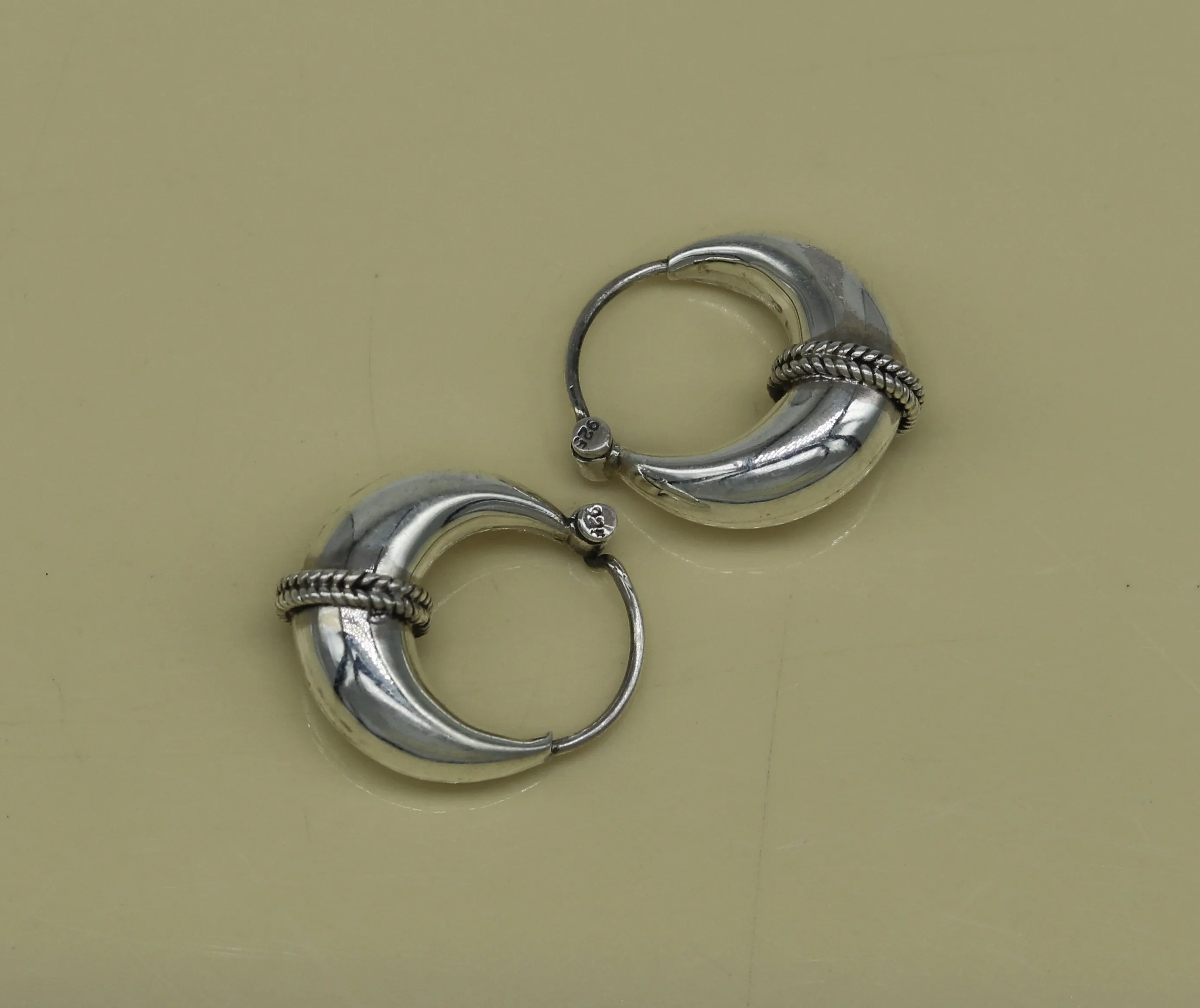 925 sterling Handmade silver jewelry, fabulous vintage stylish customized hoops earrings bali tribal ethnic personalized jewelry ske16
