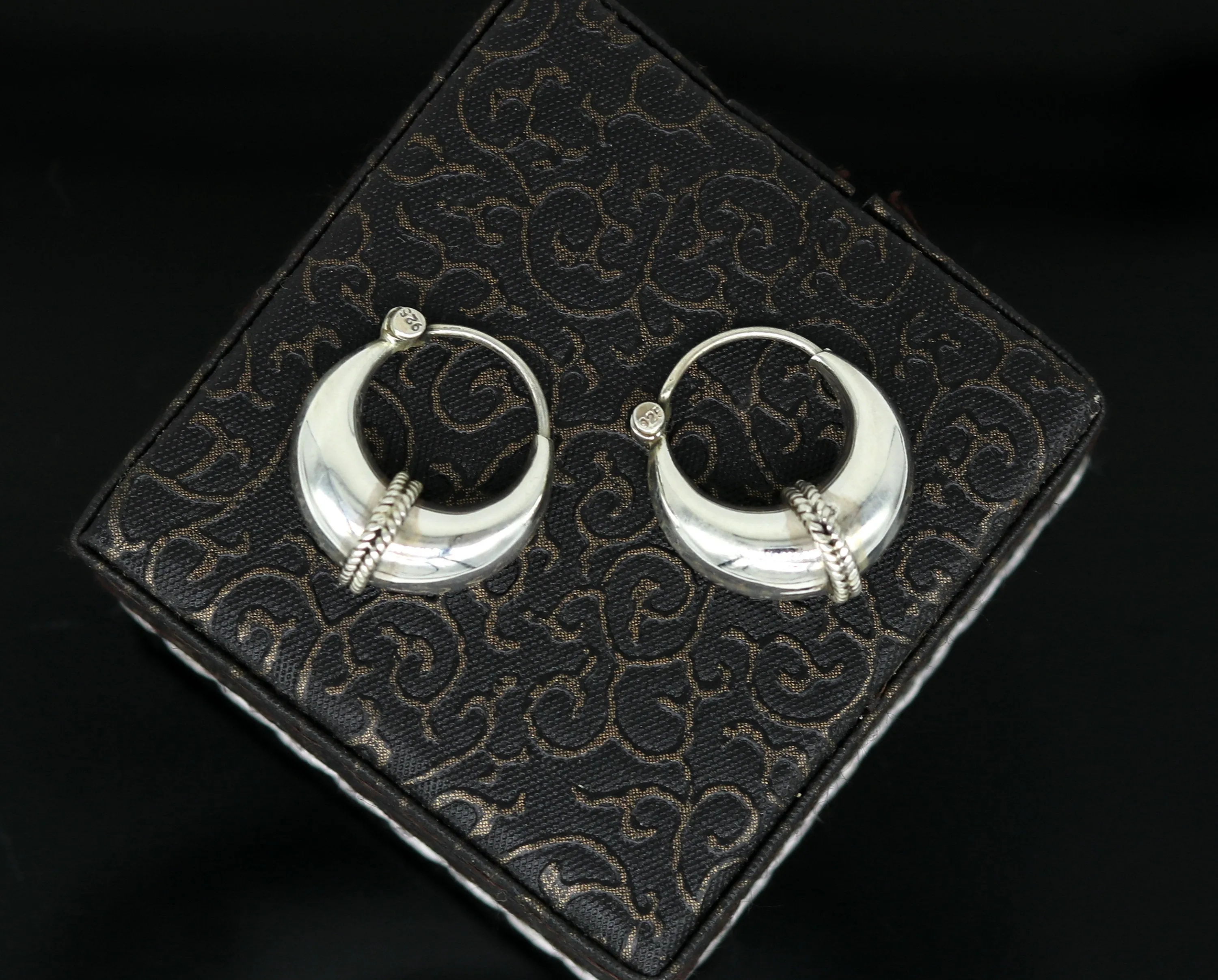 925 sterling Handmade silver jewelry, fabulous vintage stylish customized hoops earrings bali tribal ethnic personalized jewelry ske16