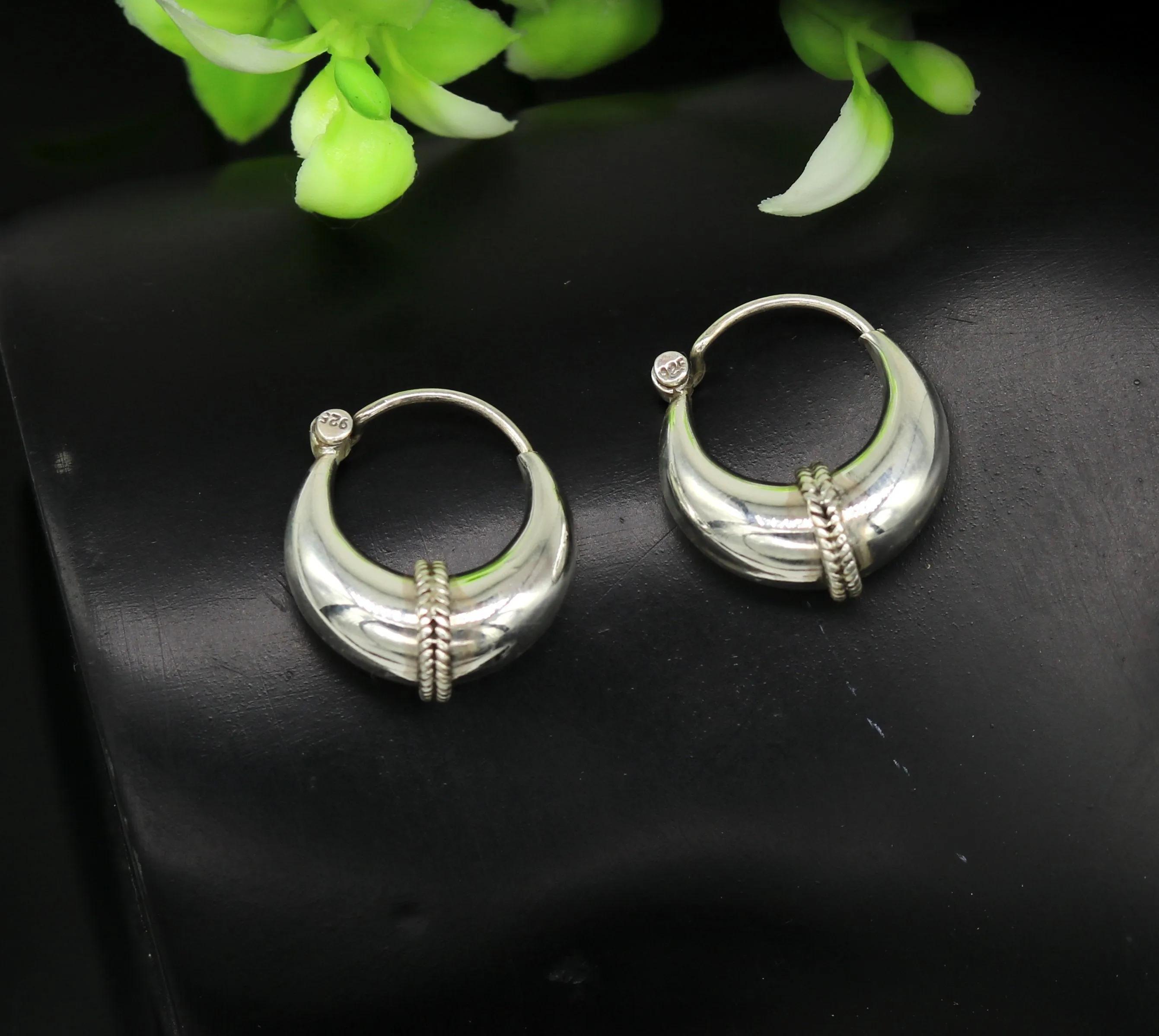 925 sterling Handmade silver jewelry, fabulous vintage stylish customized hoops earrings bali tribal ethnic personalized jewelry ske16