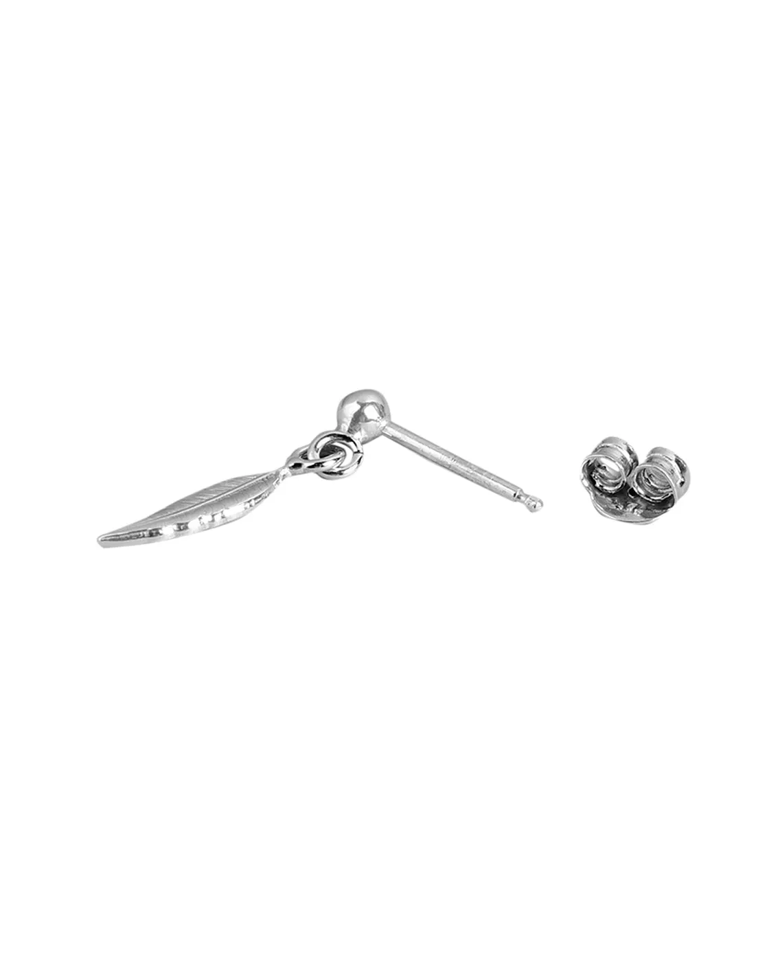 925 Sterling Silver Dangling Leaf With Rhodium Plated Drop Earring