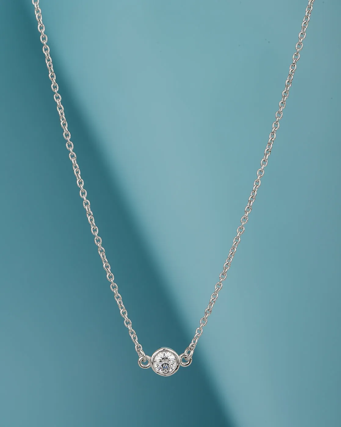 925 Sterling Silver Inline Solitaire With Rhodium Plated Necklace