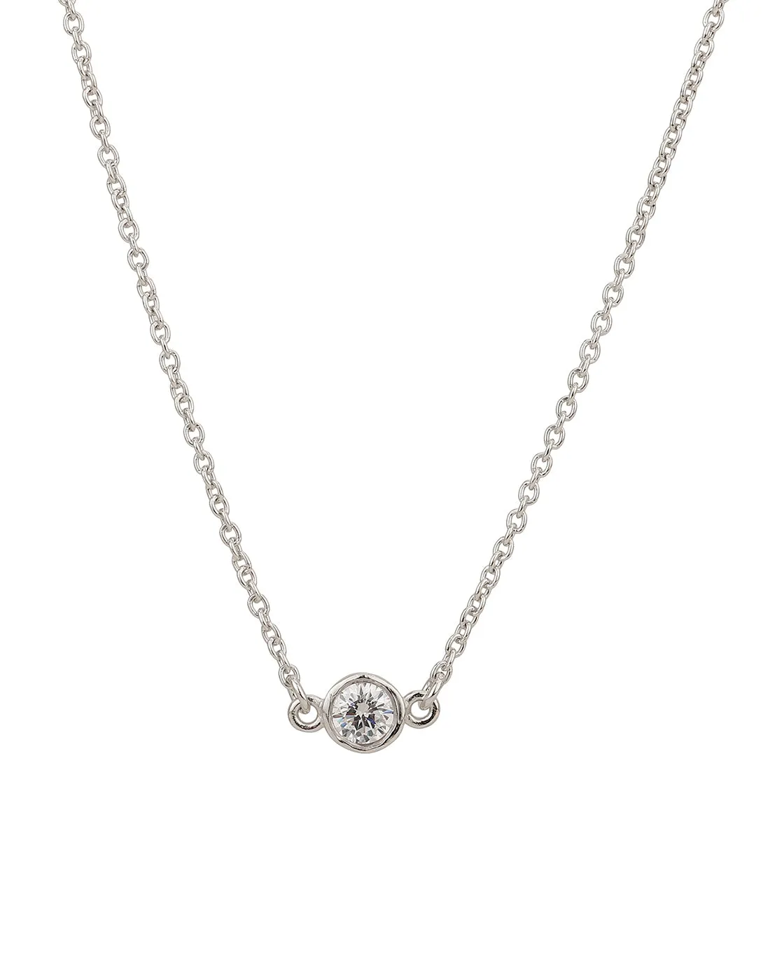 925 Sterling Silver Inline Solitaire With Rhodium Plated Necklace