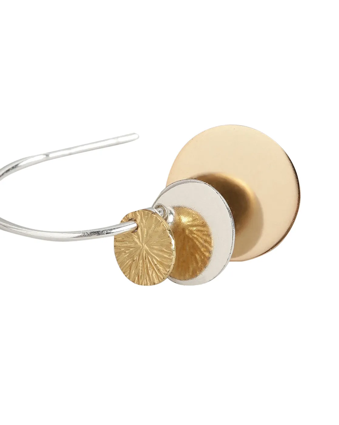 925 Sterling Silver Rhodium Plated With Gold & Rose Gold Emballished Fancy Hoop Earring
