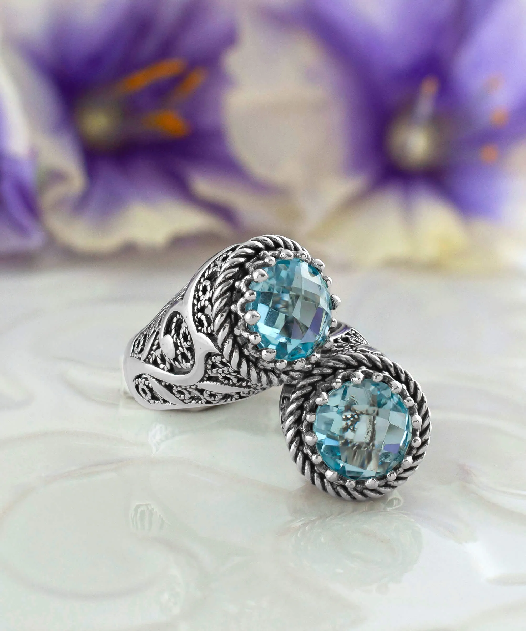 925 Sterling Silver Women's Bypass Ring with Sky Blue Topaz Gemstone -