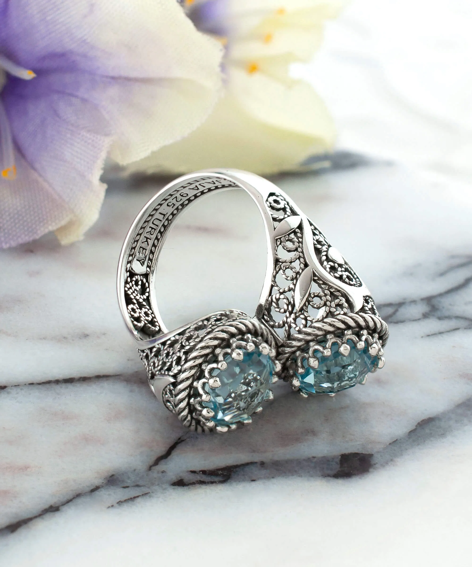 925 Sterling Silver Women's Bypass Ring with Sky Blue Topaz Gemstone -