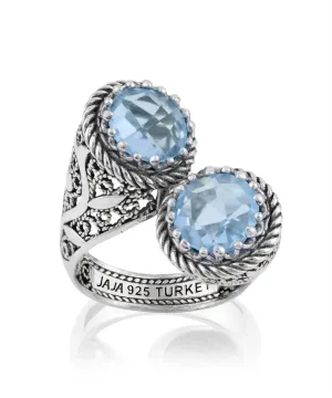 925 Sterling Silver Women's Bypass Ring with Sky Blue Topaz Gemstone -