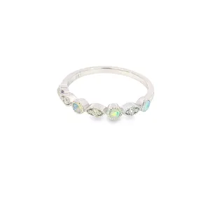 9kt White Gold eternity band millgrain finish Opal and Diamonds