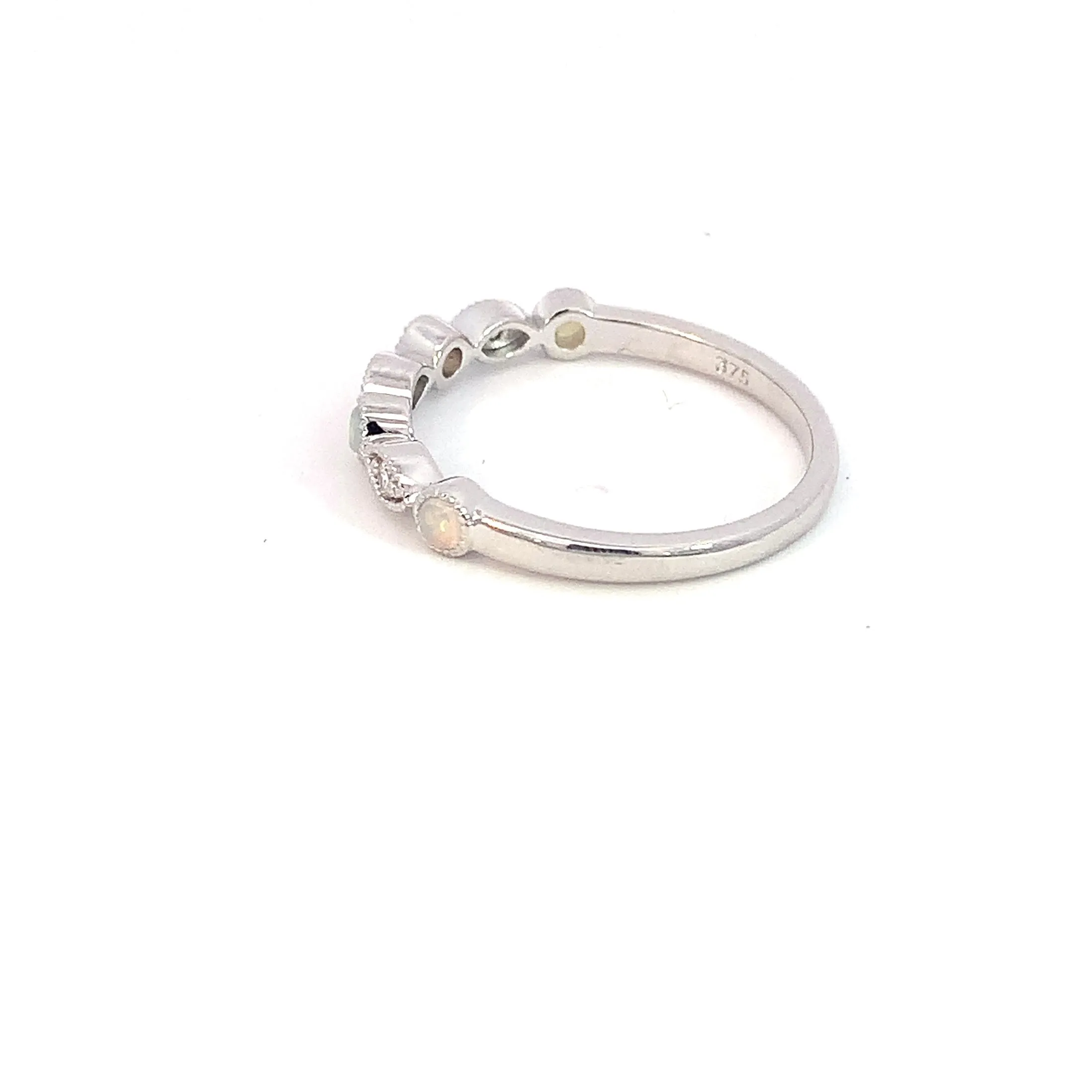 9kt White Gold eternity band millgrain finish Opal and Diamonds