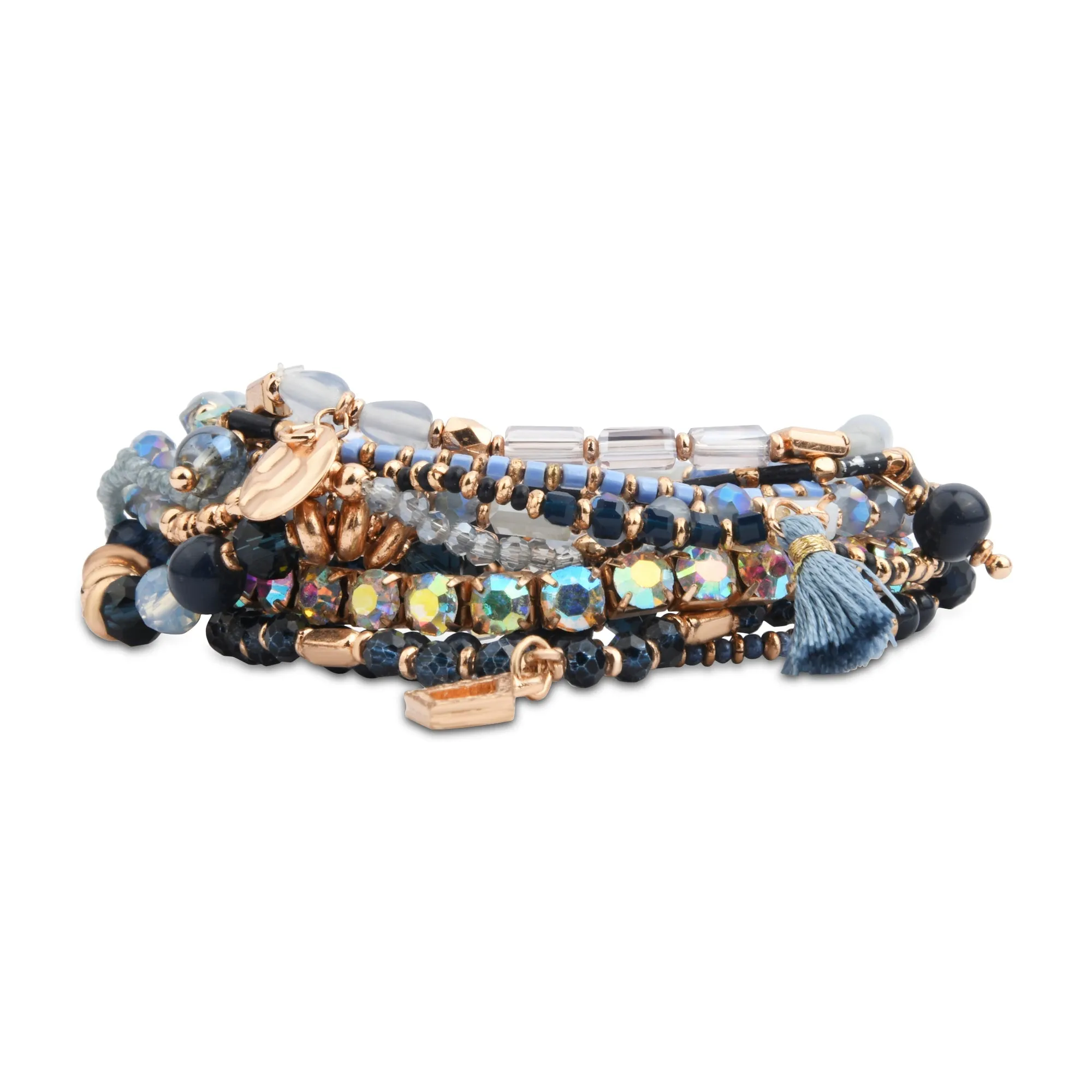 Accessorize London Women Blue Luxe Beaded Charm Stretch Bracelet Pack Of 11