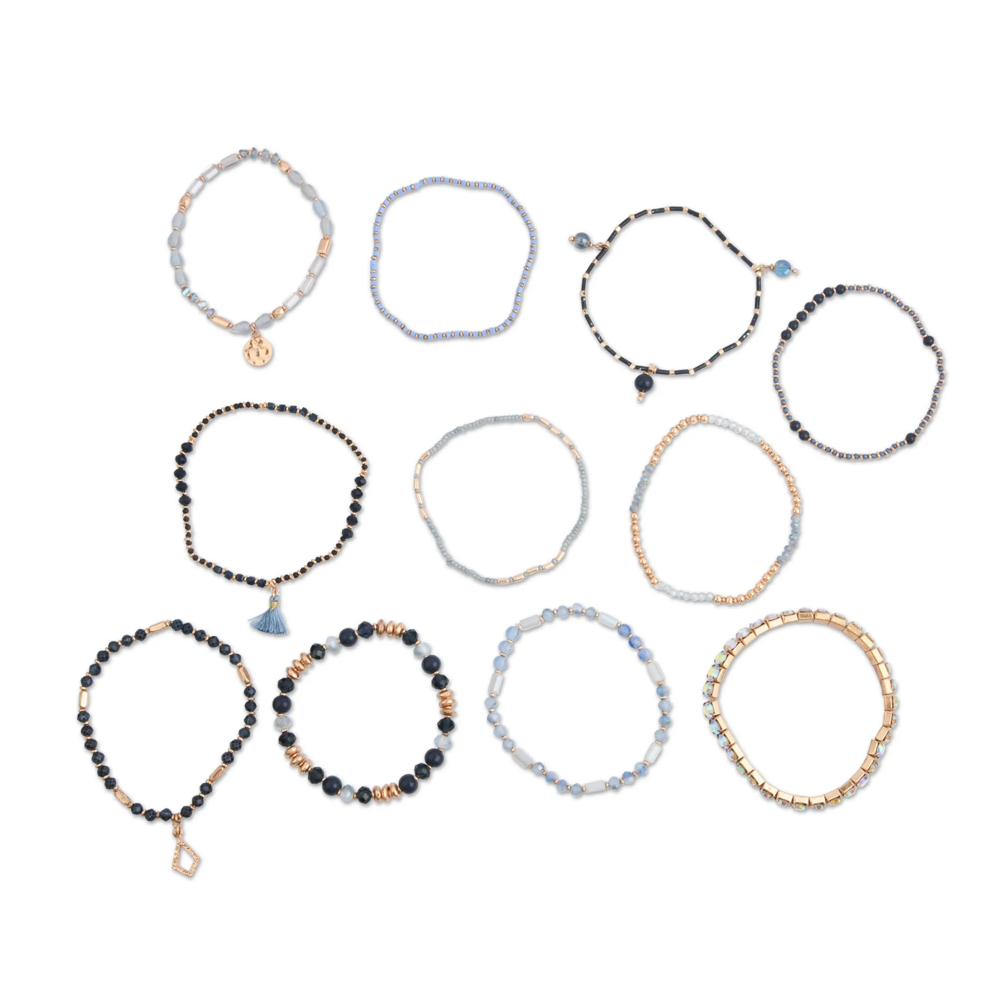 Accessorize London Women Blue Luxe Beaded Charm Stretch Bracelet Pack Of 11