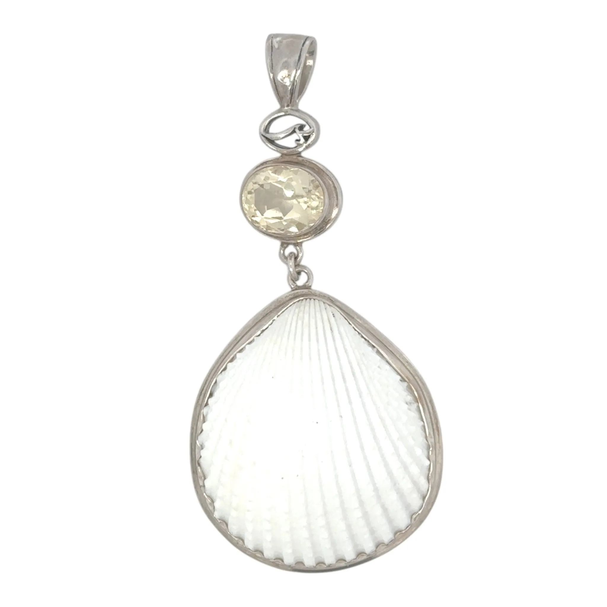 Albino Cockle Shell Citrine Crystal Pendant