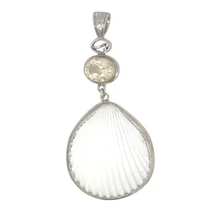 Albino Cockle Shell Citrine Crystal Pendant