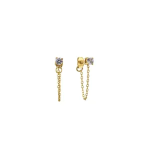 Ange Sparkling CZ Stud Earrings with Chain