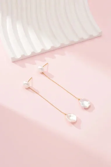 Baroque Petal Pearl Long Drop Earrings