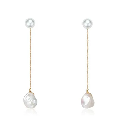 Baroque Petal Pearl Long Drop Earrings