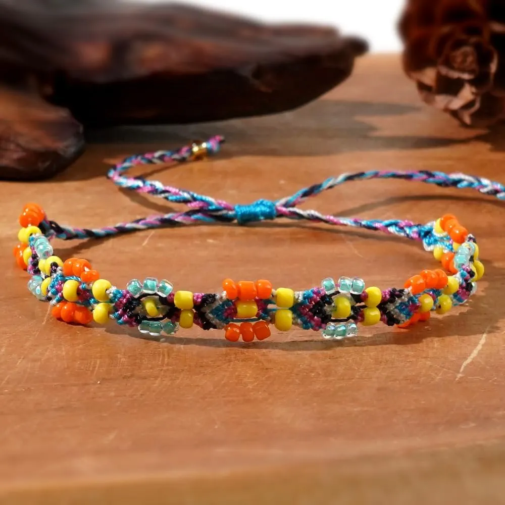 Beaded Charm Braided Bracelets for Women Men, Cute Handmade Beads Adjustable Beige Rope String Lucky Bracelet Friendship Holiday Jewelry Gift