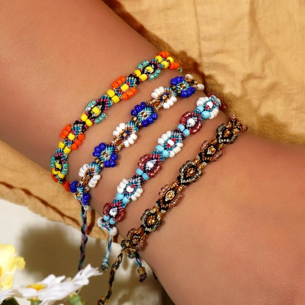 Beaded Charm Braided Bracelets for Women Men, Cute Handmade Beads Adjustable Beige Rope String Lucky Bracelet Friendship Holiday Jewelry Gift