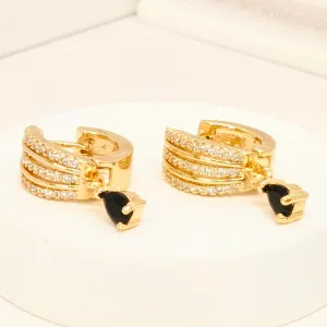 Beautiful 3 Layer AD Hoop Earrings in Gold Finish with Black Stone