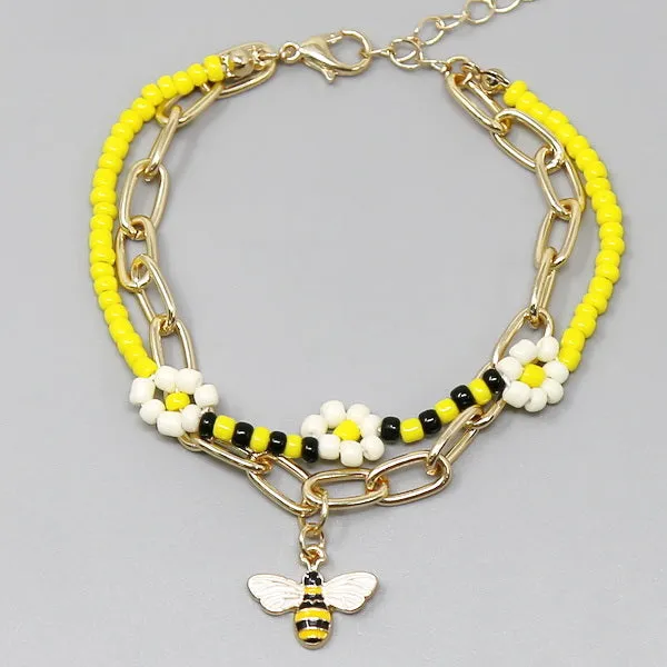 Bee Charm Seed Beaded Bracelet