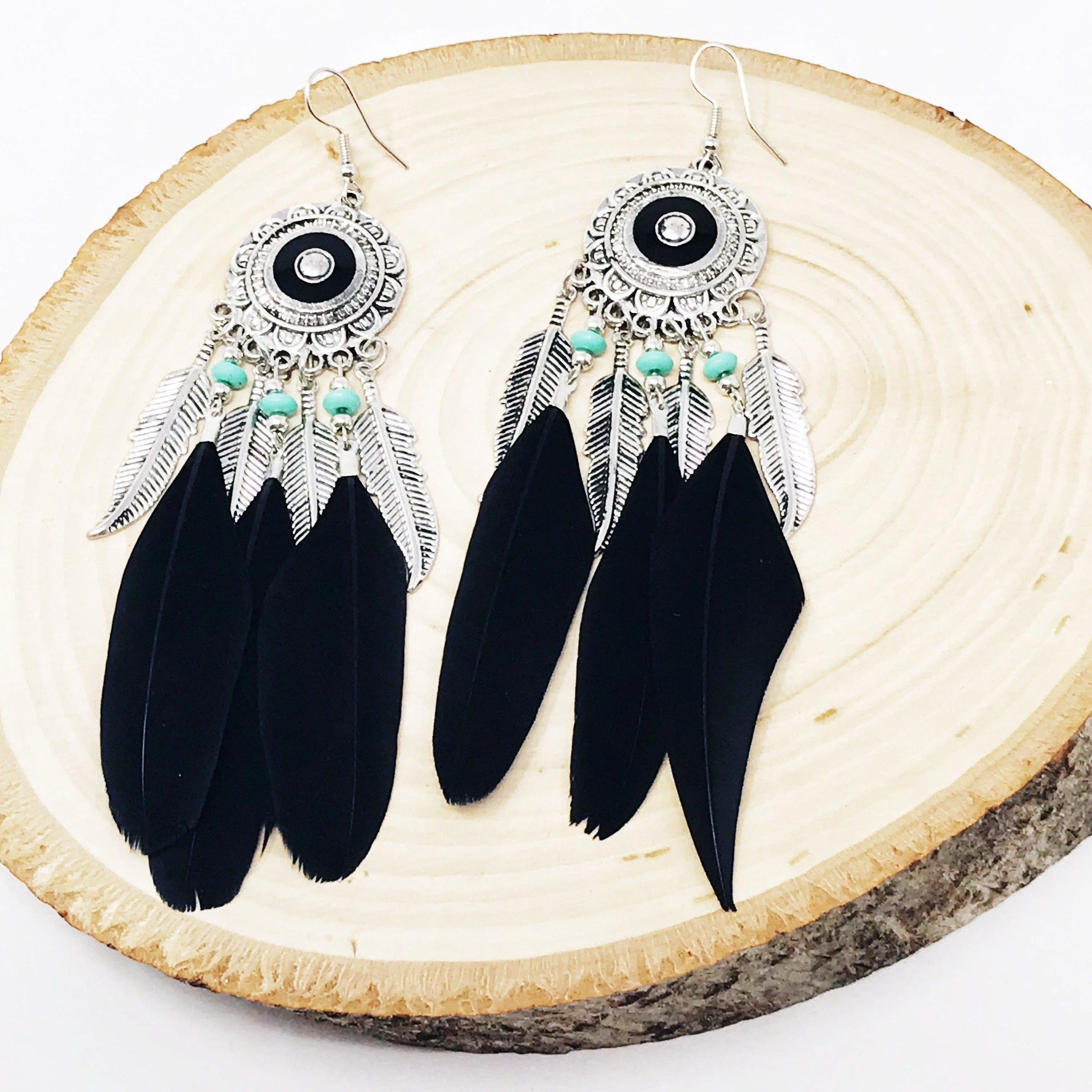 Black Feather Western Dangle Earrings - Stylish Boho-Chic Accessories