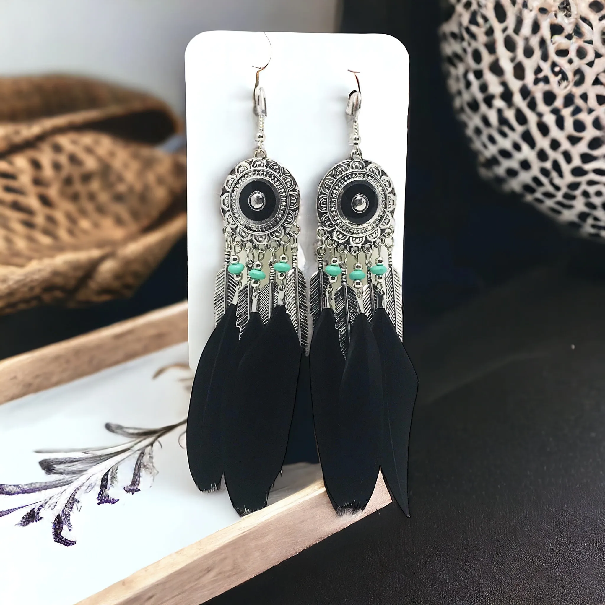 Black Feather Western Dangle Earrings - Stylish Boho-Chic Accessories