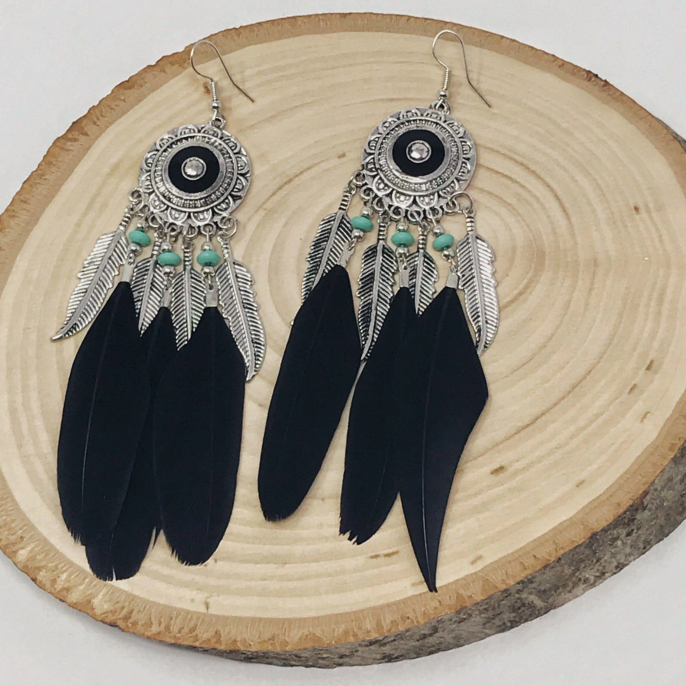 Black Feather Western Dangle Earrings - Stylish Boho-Chic Accessories