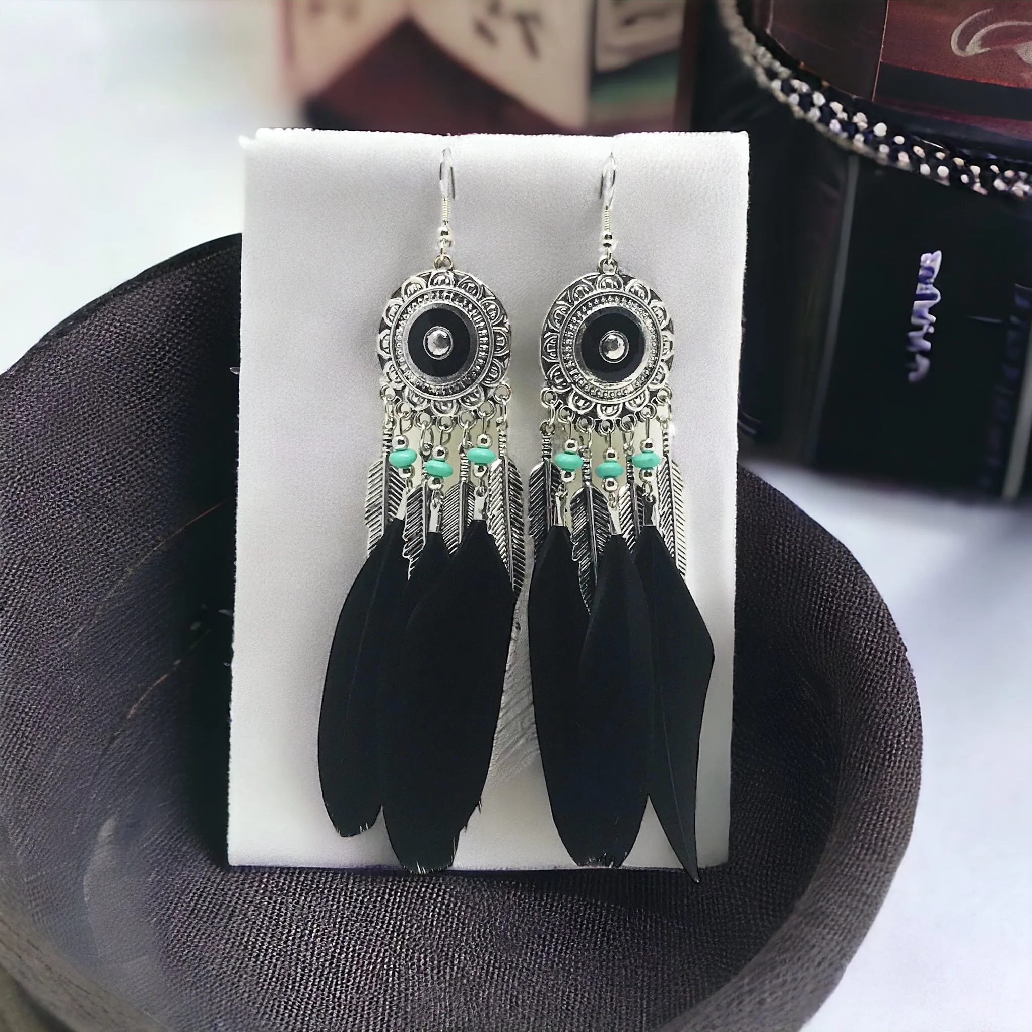 Black Feather Western Dangle Earrings - Stylish Boho-Chic Accessories
