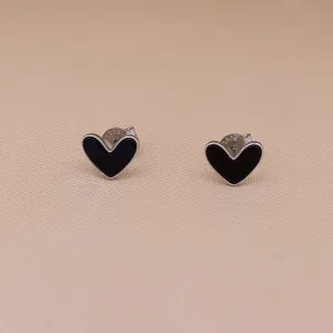 Black Heart Stud Earrings (Pure Silver)