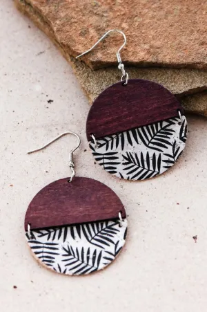 Black Leaf Cork And Wood Earrings