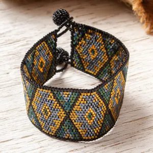 Blessed Rain and Protection Huichol Blessing Sage Green & Iridescent Grey Bead Bracelet