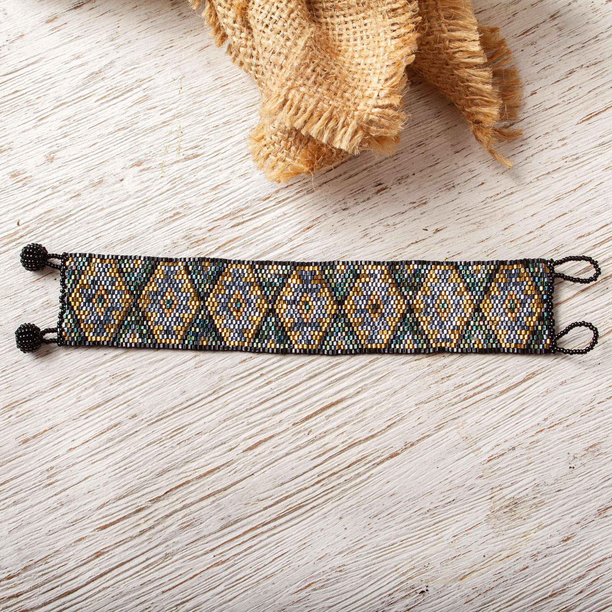 Blessed Rain and Protection Huichol Blessing Sage Green & Iridescent Grey Bead Bracelet