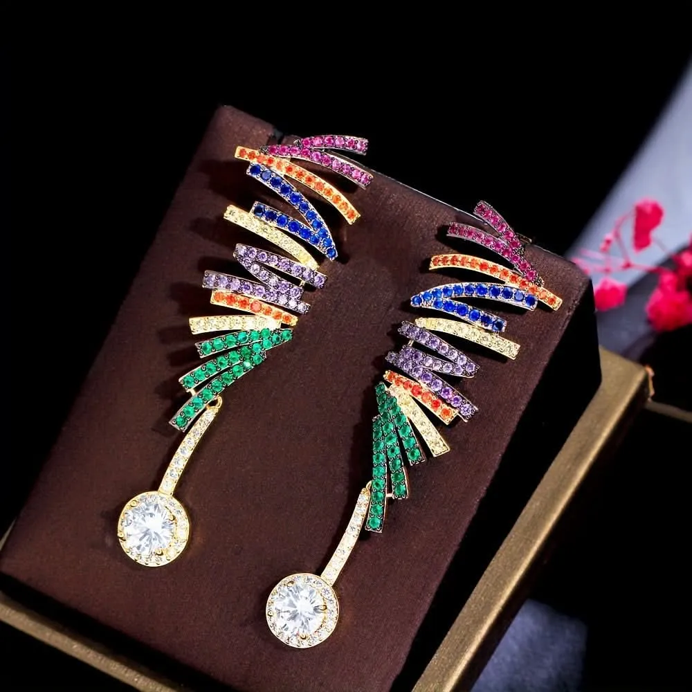 Boho Abstract Wing Dangle Earrings with Zircon