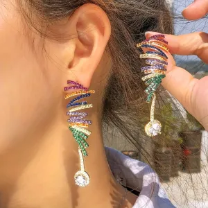 Boho Abstract Wing Dangle Earrings with Zircon