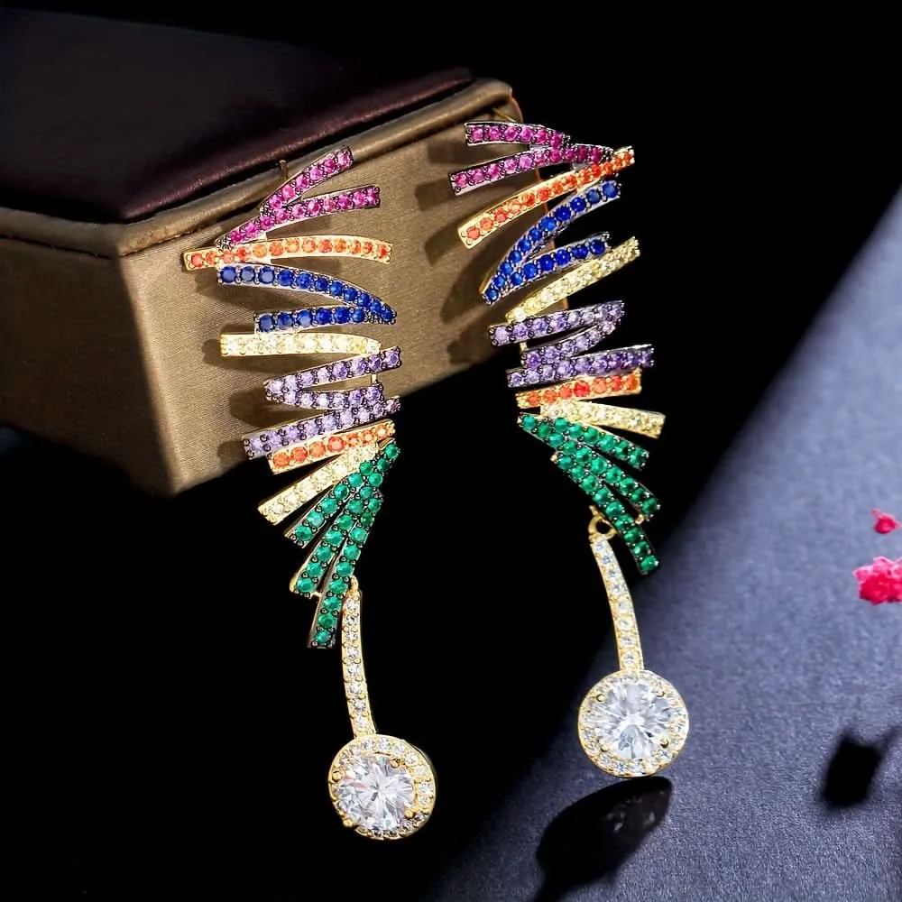 Boho Abstract Wing Dangle Earrings with Zircon