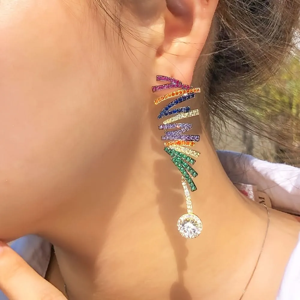 Boho Abstract Wing Dangle Earrings with Zircon