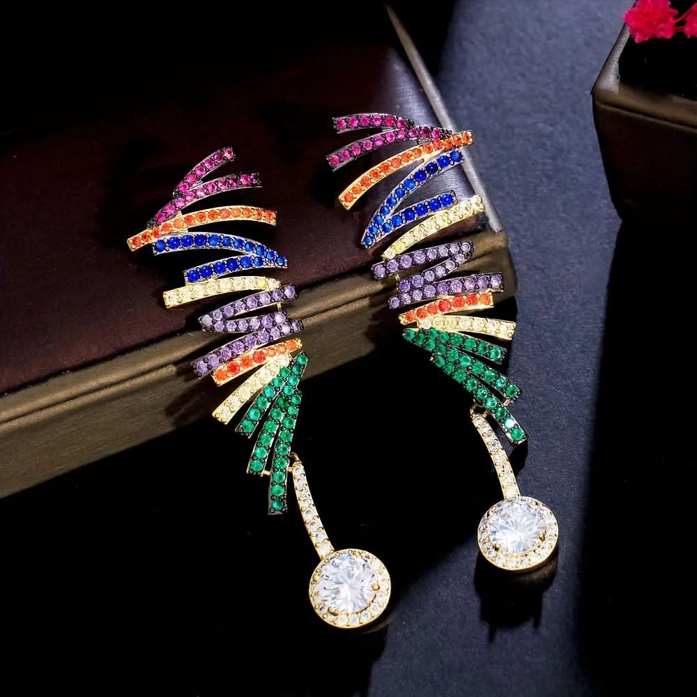 Boho Abstract Wing Dangle Earrings with Zircon