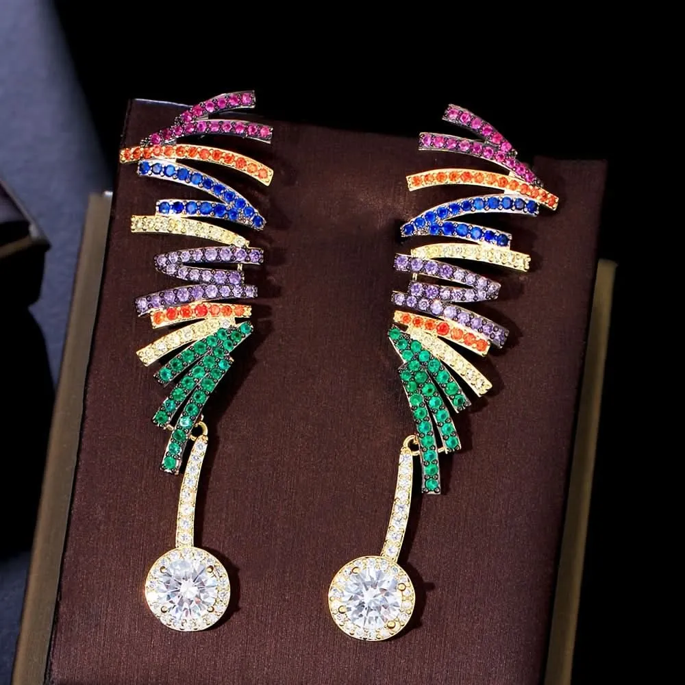 Boho Abstract Wing Dangle Earrings with Zircon