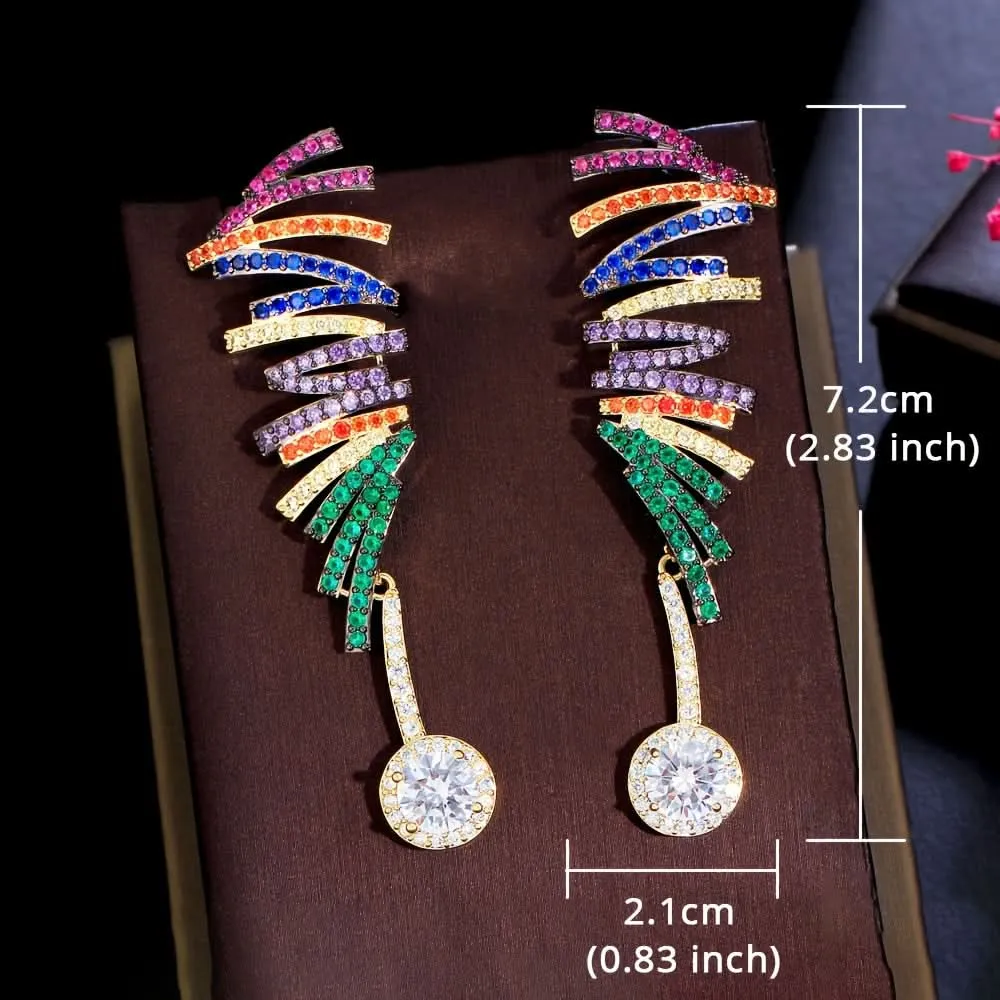 Boho Abstract Wing Dangle Earrings with Zircon