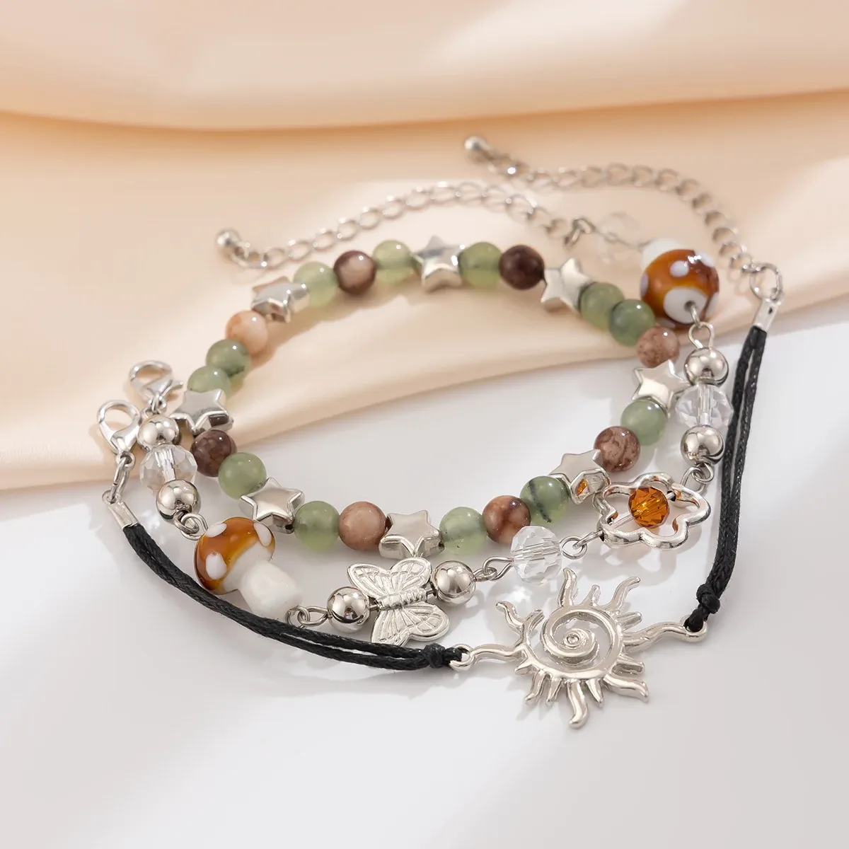 Boho Flower Bead Charm Bangles