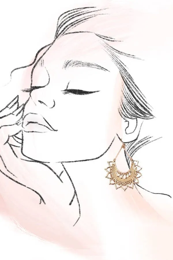BOHO HALF CIRCLE FLOWER DROP EARRINGS