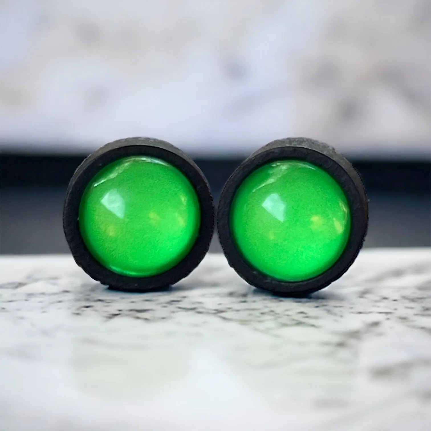 Bright Green & Black Wood Earring Studs - Vibrant and Stylish Accessories