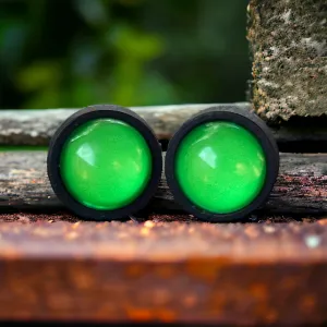 Bright Green & Black Wood Earring Studs - Vibrant and Stylish Accessories