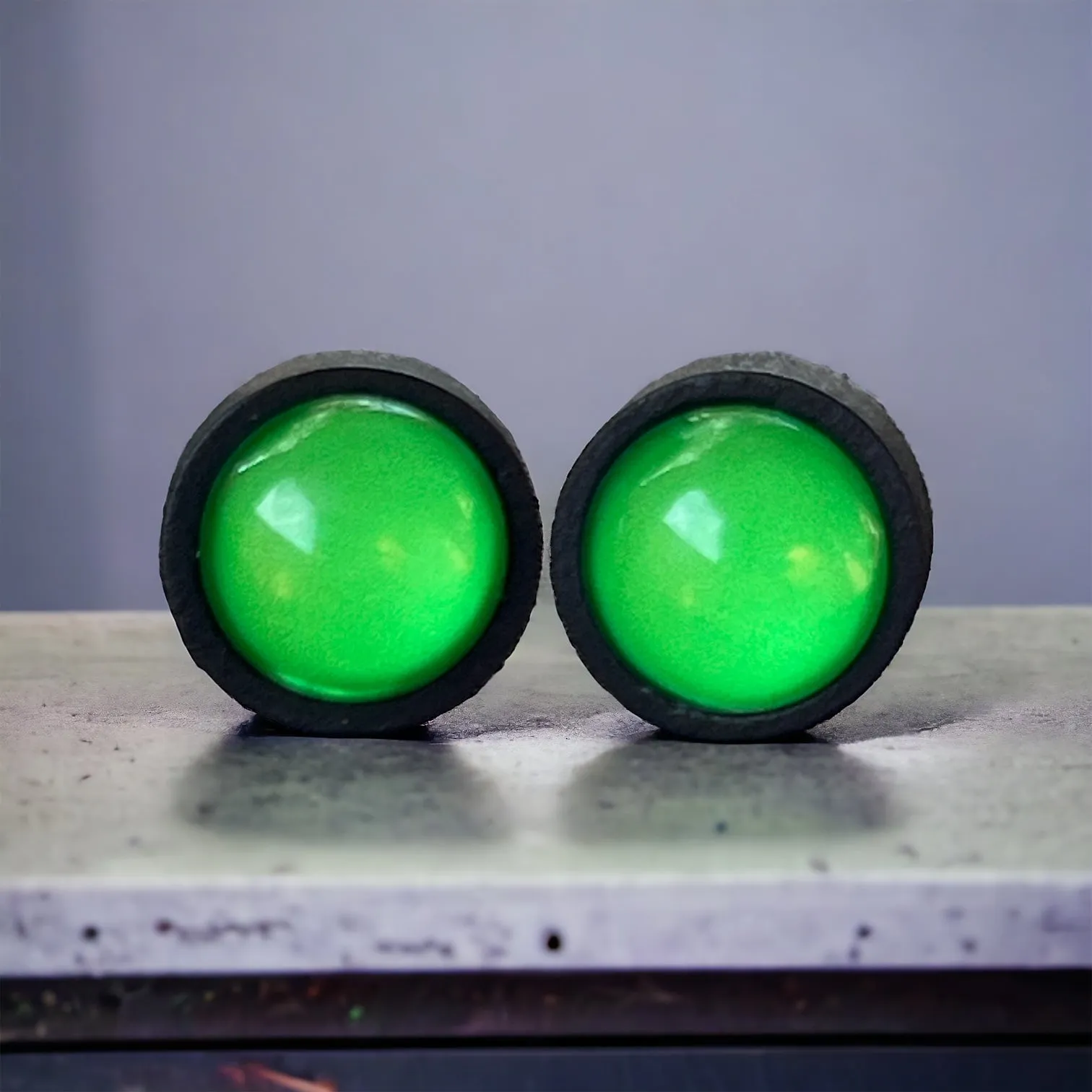 Bright Green & Black Wood Earring Studs - Vibrant and Stylish Accessories