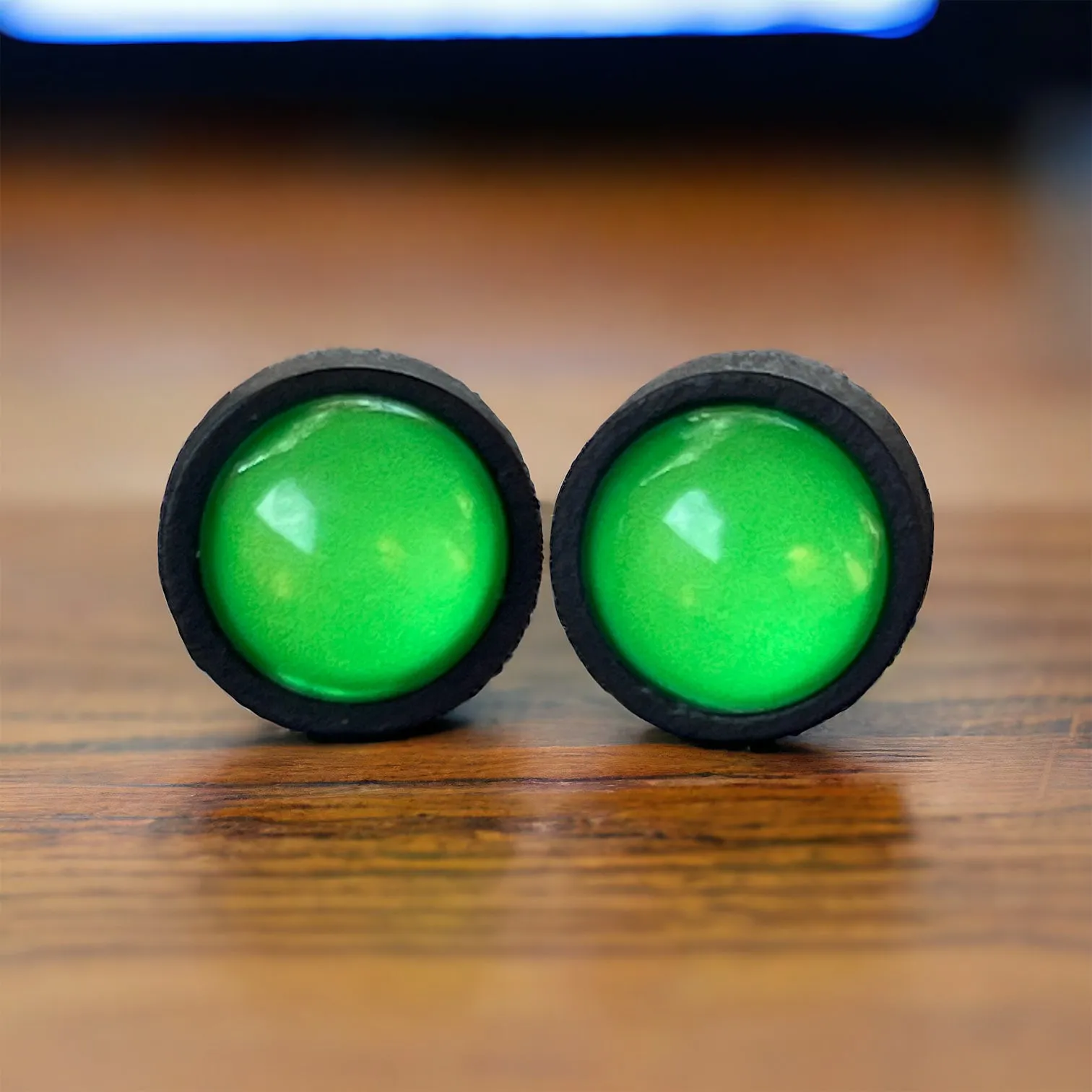 Bright Green & Black Wood Earring Studs - Vibrant and Stylish Accessories